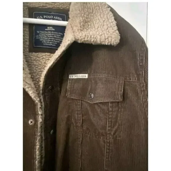 Vintage U.S Polo Assn Brown Corduroy Trucker Jacket Sherpa Lined Size XXL - Picture 4 of 7